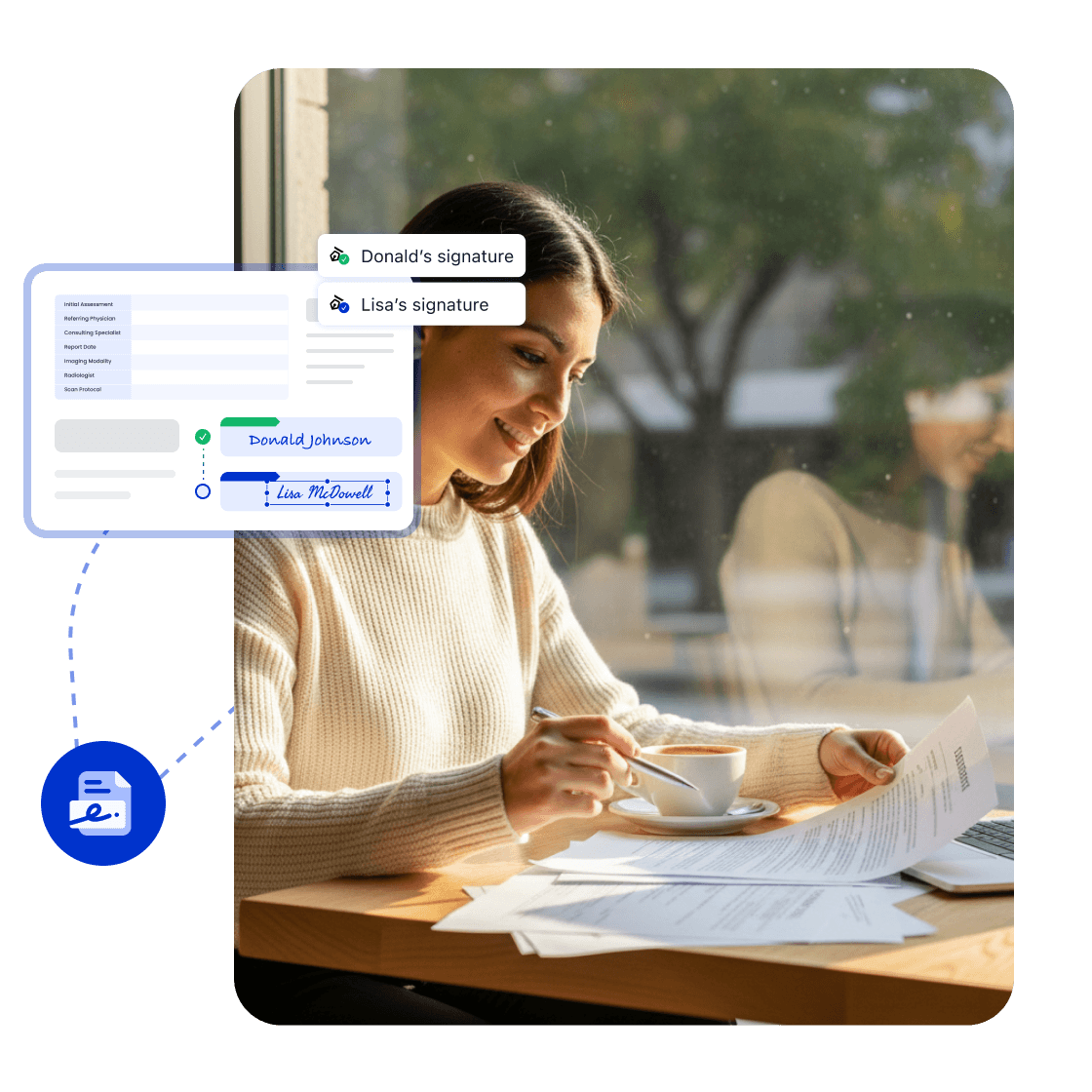 <span style="color:#0033CC">Acompanhamento do progresso da assinatura e lembretes automáticos</span>: Impulsione a confirmação do cliente.